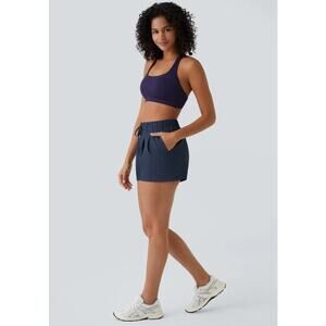 NWT Halara High Waisted Navy Elastic Waistband Drawstring Pleated Yoga Shorts